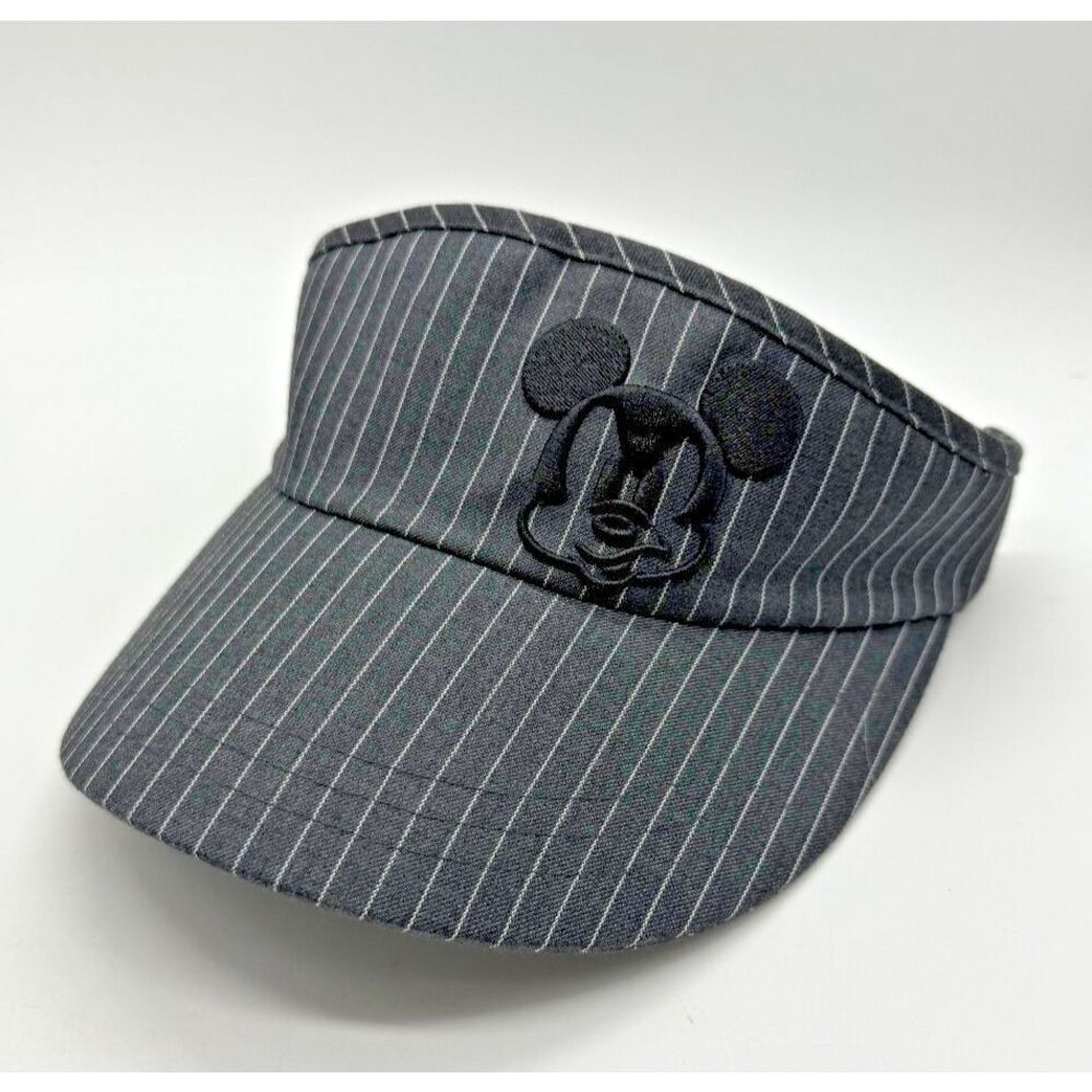 Disney Parks Mickey Mouse Black White Pin Striped Adjustable Visor Adult